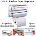 3 In 1 - Wall Mount Kitchen Paper Dispenser and Holder - White. 