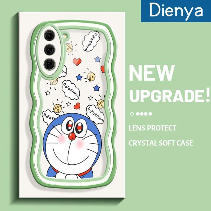 dienya For Samsung S21 Plus Case Cartoon Cute Shy Doraemon Colorful Lovely Cream Wave Border Soft Clear Shockproof Phone Cases Creative Camera Transparent Casing Simple Silicone Protective Cover