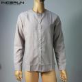 New Trendy· INCERUN Mens Linen Fitted T-shirt Top Long Sleeve Formal Casual Smart Shirts Autumn. 