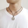 Men's Necklace Wisdom Quotes Serenity Prayer Round Stainless Steel Pendant With Leather Rope Chain Choker 20 in. 