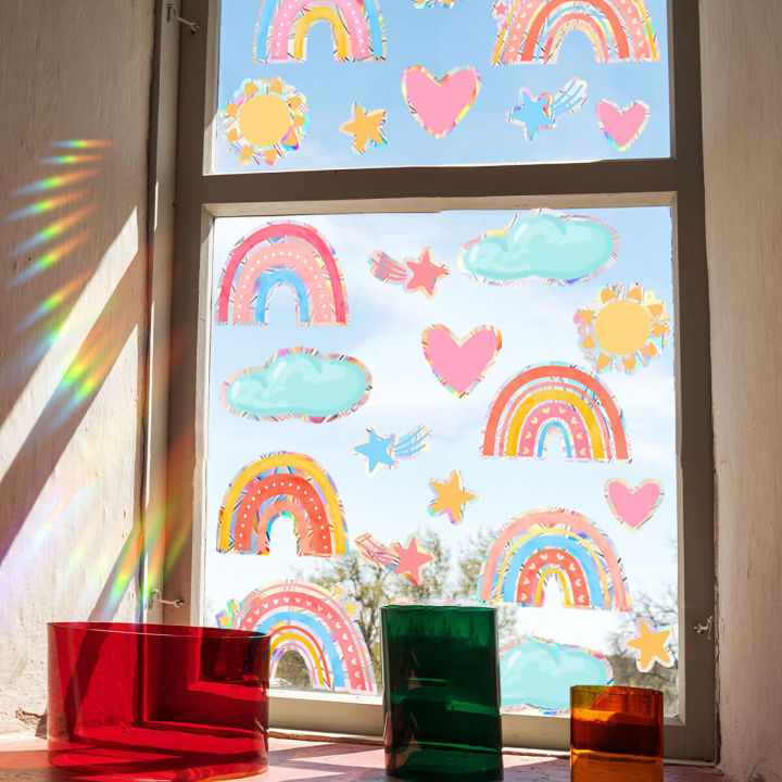 XC8007 Rainbow Stars Clouds Colorful Sunlight Electrostatic Glass Showcase Home Decoration Wall Window Stickers