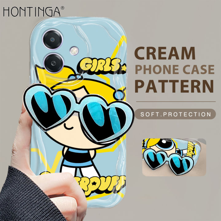 Hontinga for OPPO A3x Back Cover With Holder Fashion Girls Texture Phone Case Wavy Edge Soft Silicone Cover