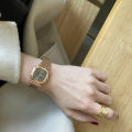 French vintage light luxury black gold small square watch women's ins niche design temperament student versatile mesh belt watch. 