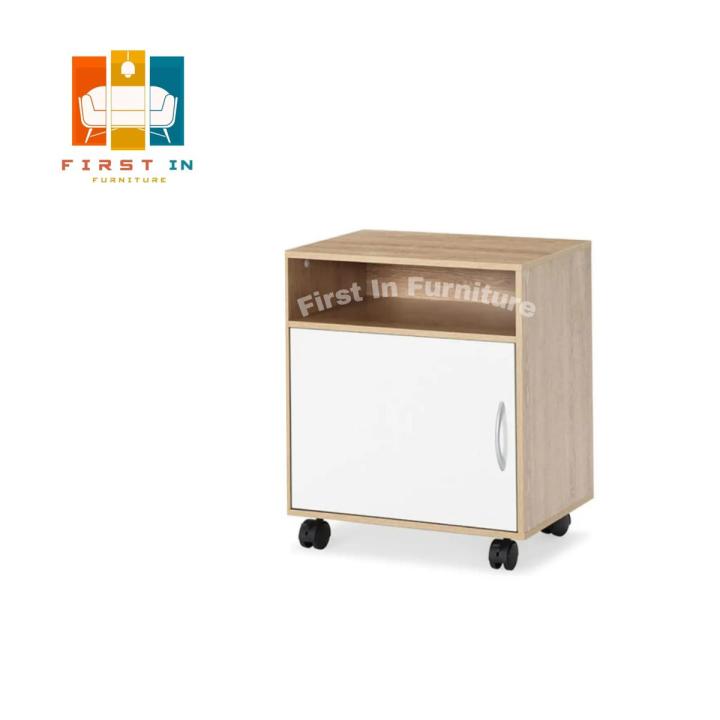 Mobile Printer Cabinet, Printer Stands with lockable wheel, Light Wood Rolling Work Cart with Door for Home Office