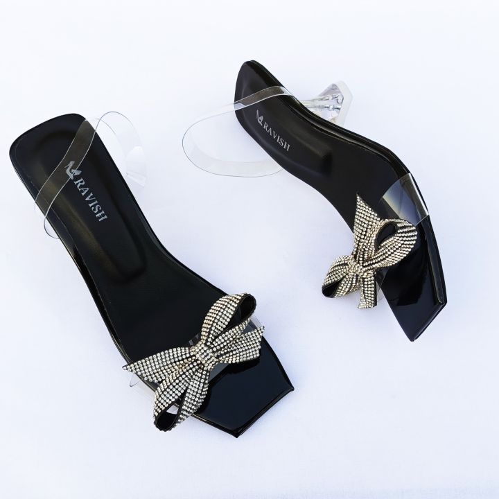 RAVISH Marigold Transparent Heels for Women - Elegant Bow Design, 2.5-inch Heel