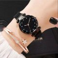AlRashid Shopping Store Black Color 12 Point Diamond Studded Magnet Stainless Steel Wrist Watch Magnet For Girl-Woman. 