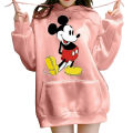 Pink Mickey Mouse Printed Fleece Full Sleeves Pull Over Hoodie For Women - Stay Cozy And Cute With Mickey Mouse Print. 