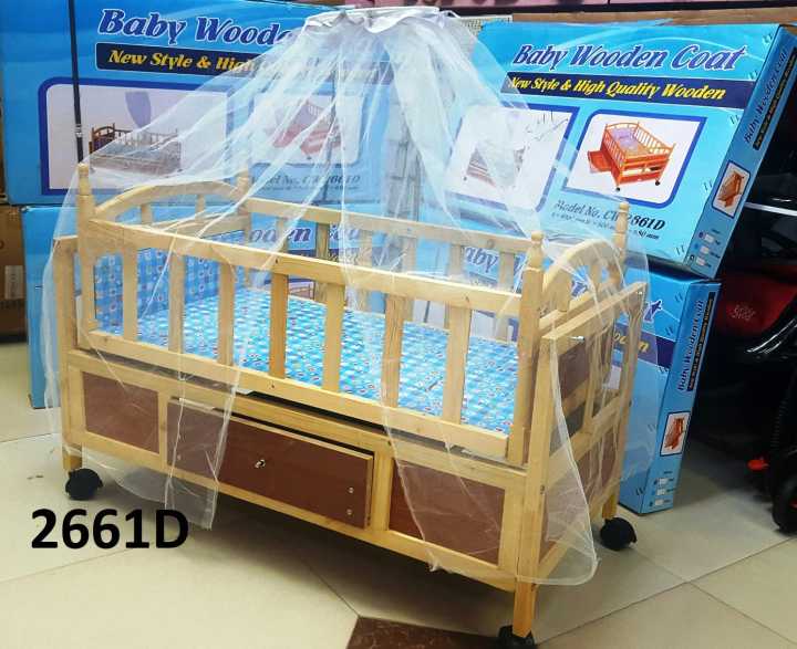 New Born Baby Wooden Swing Cradle with Attached Net - New Born to 2 Year Only