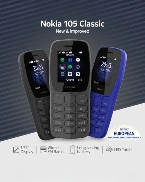 Nokia 105 Classic - 1.77" Inch Display - Dual Sim - 1 Year Official Warranty