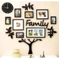 Wooden Family Tree Wall Clock with 9 Photo Frames and LED Light Home Decor. 