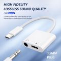 USB Type C to 3.5mm Audio Adapter With Charging Port 2 in 1 Dual Port Aux Headphone Jack Connector For Type-C Models | Earphone Converter Aux Audio Sound Cable With Type-C Charging Jack Headset Splitter Music Converter - High Quality. 