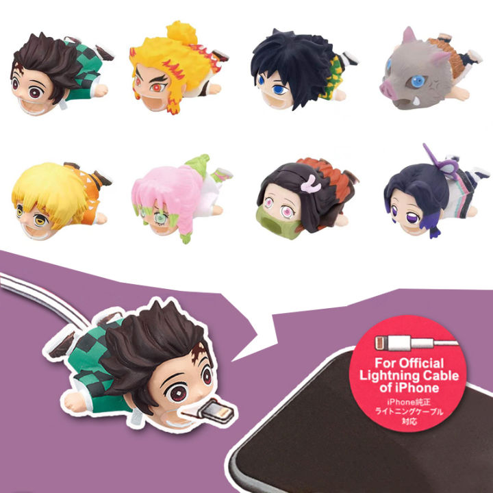 Anime Demon Slayer Figures USB Cable Protector for Iphone Earphone Line Cute Cable Bites Protectors Organizer Winder Toys Gifts