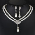 Elegant Simulated-pearl Bridal Jewelry Sets Rhinestone Pearl Necklace+Earrings Layor. 