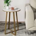 Beautiful and modern X-Style Round Small side Table with White Marble Texture for living room and Home decoration. 