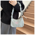 New Fashion Nylon Material Embroidery Shoulder Bag  Construction Ruffle Design Compact Size Butterfly Tote Bag Y2k Handbag for Evening Outings Casual Accessory Youth Makeup Storage Daily Essentials. 