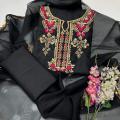 (Multani Dress)-New Fancy Handmade Work Kataan Shirt, Trouser, And Organza Dupatta With Beautifull handmade work (Color-black). 