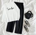 Summer Full Sleeves T-shirt and Flapper Trouser Night Suit Set for Women and Girls. 