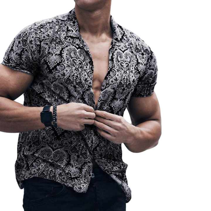 【BestGO】Floral Print Shirt Men Boho Street Style Hawaiian Short Sleeve Summer and Autumn