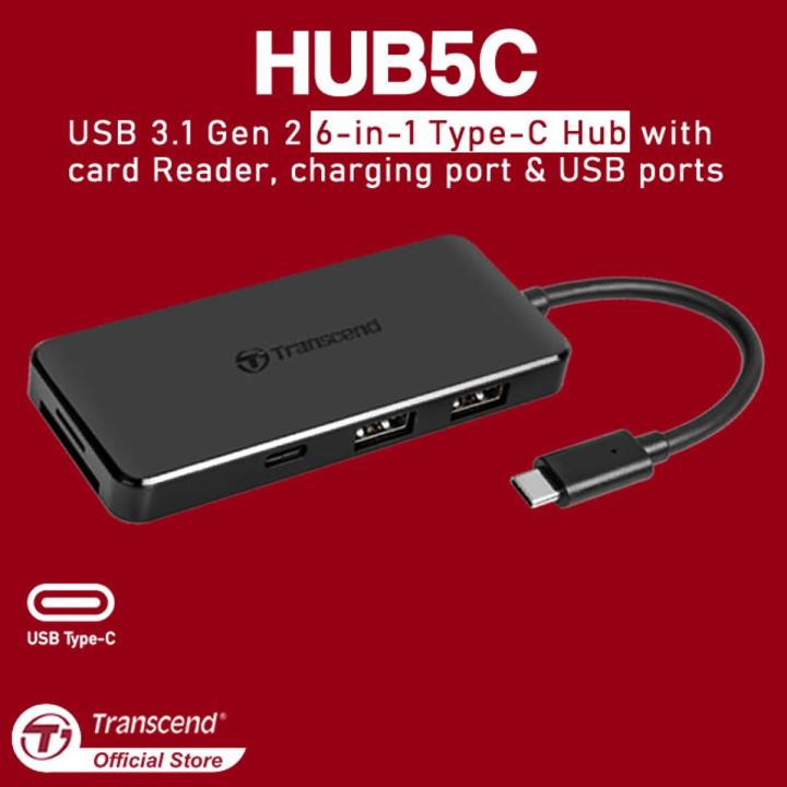 Transcend HUB5C 6-in-1 USB 3.1 Gen 2 Type-C Hub with Memory card Reader, Charging port and USB Ports