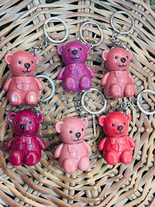 Cute Teddy Bear  Key Chain 6 Pcs Matte  Lip gloss  - 6 Different Colors -