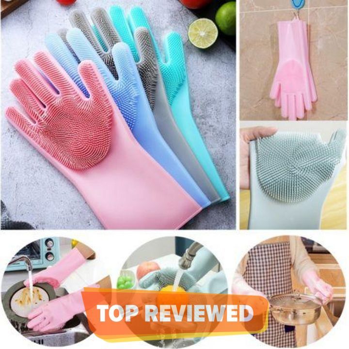 Thick High Grade Rubber Magic Dish washing Gloves with scrubber
