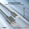 Sigma Turbo Series TC-3 Lightning (Iphone) Auto Disconnect Fast Charging Data Cable for Iphone (Lightning) Mobile Phones Pure Copper Wire Quick Charging Cable. 