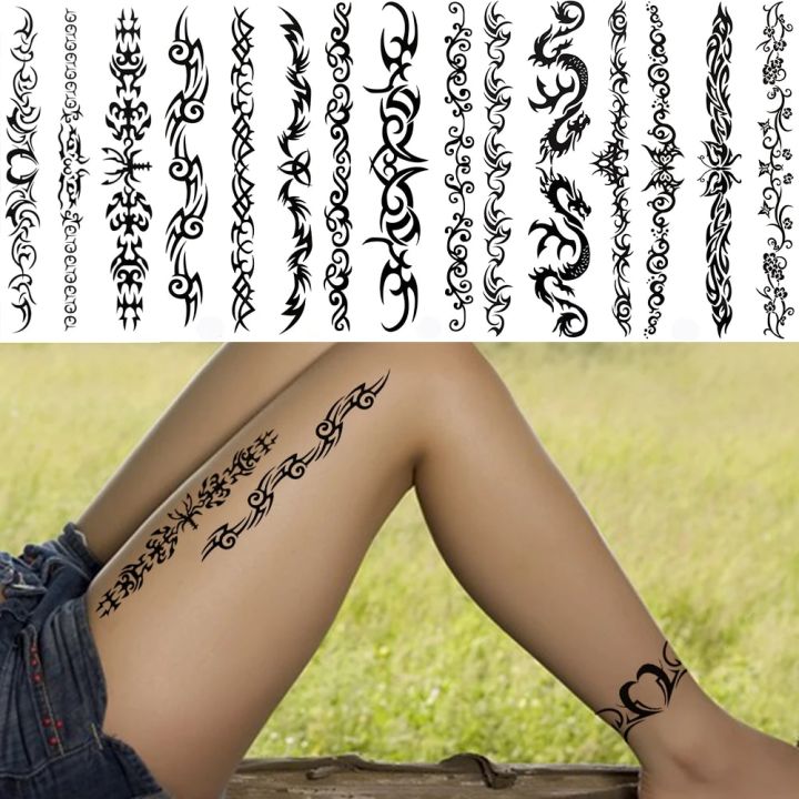 【Good-Love Store】Tribal Scorpion Temporary Tattoos For Men Black Dragon Butterfly Henna Sticker Fake Thorns Tatoos Ankle