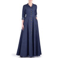 Tarseel - Navy Blue Maxi Style Denim Abaya for women. 