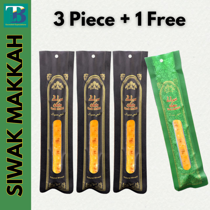 Siwak Makkah 3 Miswak Sticks with 1 free Miswak Natural Oral Care Toothbrush Premium Quality