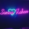 custom neon light two words or Names with heart shape beautiful design. 