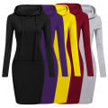 Hoodie Dress Long Sleeve Solid Color Hooded Sweatshirt Dress. 
