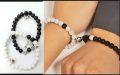 Magnetic Heart Bracelet Set for Couples with Black and White Stone Beads Adjustable 2 Pcs Set Beads Bracelets for Couple. 