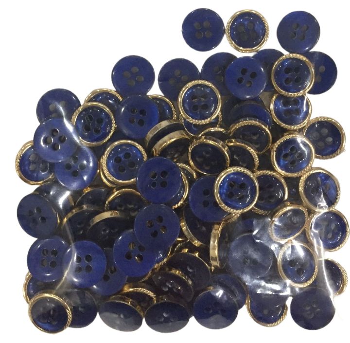 100-piece 4-hole buttons packet - blue and golden
