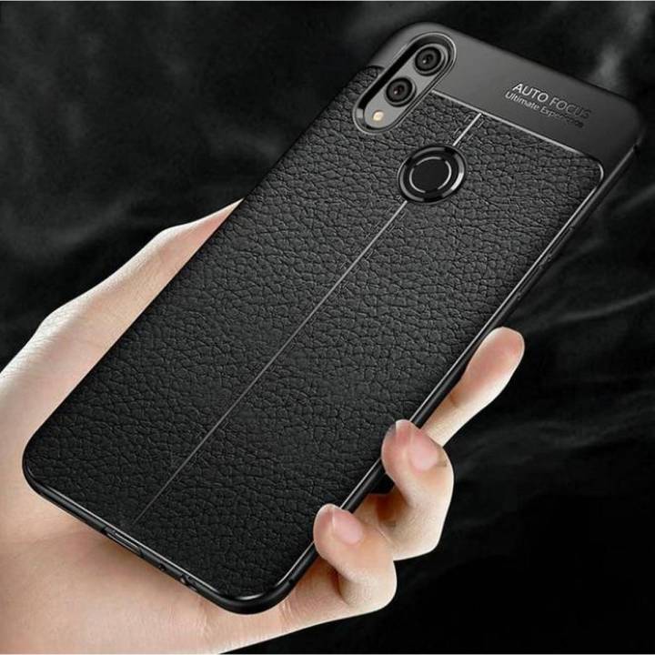 Auto Focus for Galaxy A30 Leather Texture Soft Silicone TPU Back Cover For Samsung Galaxy A30 - Black/Blue
