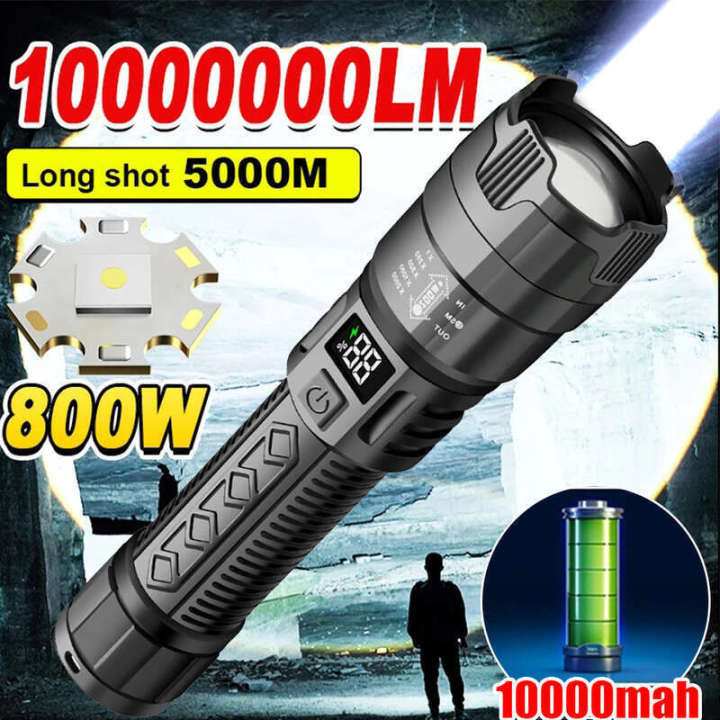 High power water proof powerful 1000000lm Japan display emergency rechargeable Lantern Camping Fishing Zoomable flashlights super working cob LED touch lamp long range torch light mini portable flashlight