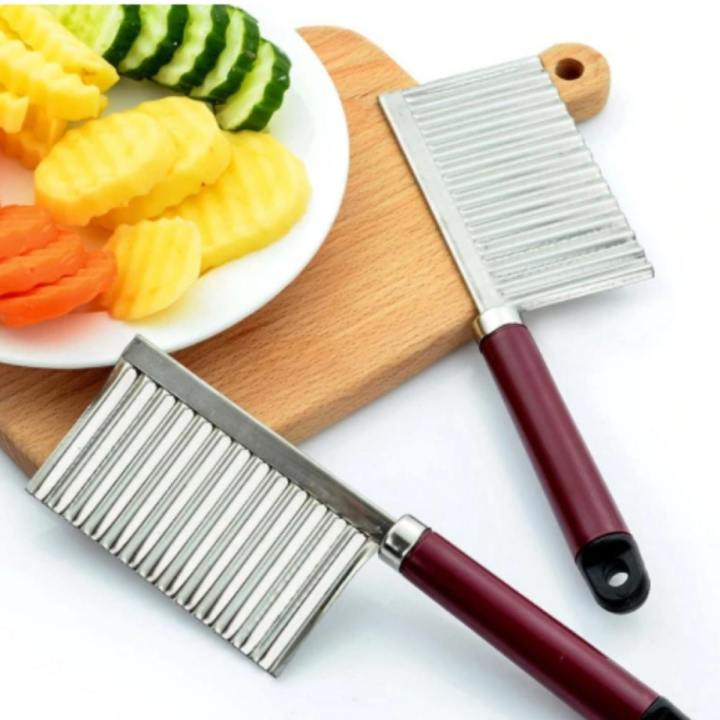 Potato French Fries Cutter Wavy Crinkle Knife Stainless Steel Serrated Blade Slicing Vegetable Fruit Slicer Kitchen Tool