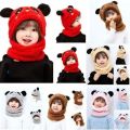 Winter Wool Cap with neck warmer for Kids |Panda caps for kids winter | Baby Set Velvet Cartoon Panda Rabbit Baby Head Cover Warm Neck Collar Kids. 