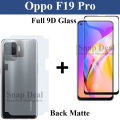 Oppo F19 Pro Full Black 9D|5D|6D|10D|11D|21D Tempered Glass Screen Protector Full Glue Edge To Edge + Back Matte Protector Soft Skin Sheet Soft Film Protection For Oppo F19 Pro. 