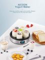 AICOOK Automatic Digital Yogurt Maker, EP2305 Timer Control & LCD Display, 304 Stainless Steel Body 7*200ml Glass Jar 1400ml Adjustable Timer And Auto Switch-Off Easy to Use and Clean, For Home made Yoghurt.. 