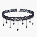 Black New Gothic Lace Victorian Vintage Chain Collar Choker with Tassel Beads Bib Necklace Pendant For Girls. 