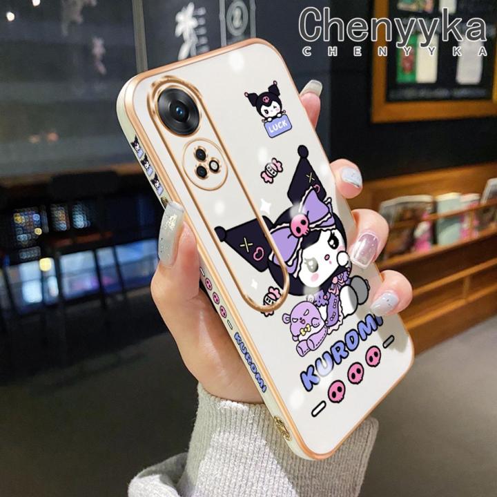 chenyyka For OPPO Reno 8T 4G Reno 8T 5G A1 Pro 5G Case Cartoon Cute Kuromi Pattern New Design Side Plating Silicone Phone Casing Full Lens Cover Camera Shockproof Shell Protection Softcase