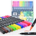 12 Colour Dual Tip Brush Marker Pen, Colored Pen Fine Point Art Marker & Brush Highlighter Pen for Adult Coloring Hand Lettering Writing Planner Art Supplier(12 Colors Pen Set). 