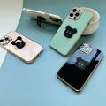 Hstyle For vivo Y20 Shiny electroplated TPU stereoscopic black violent bear ring standing back cover square cover girls and boys gift soft hard waterproof fall proof protective sleeve ring sari. Gift: lanyard. 