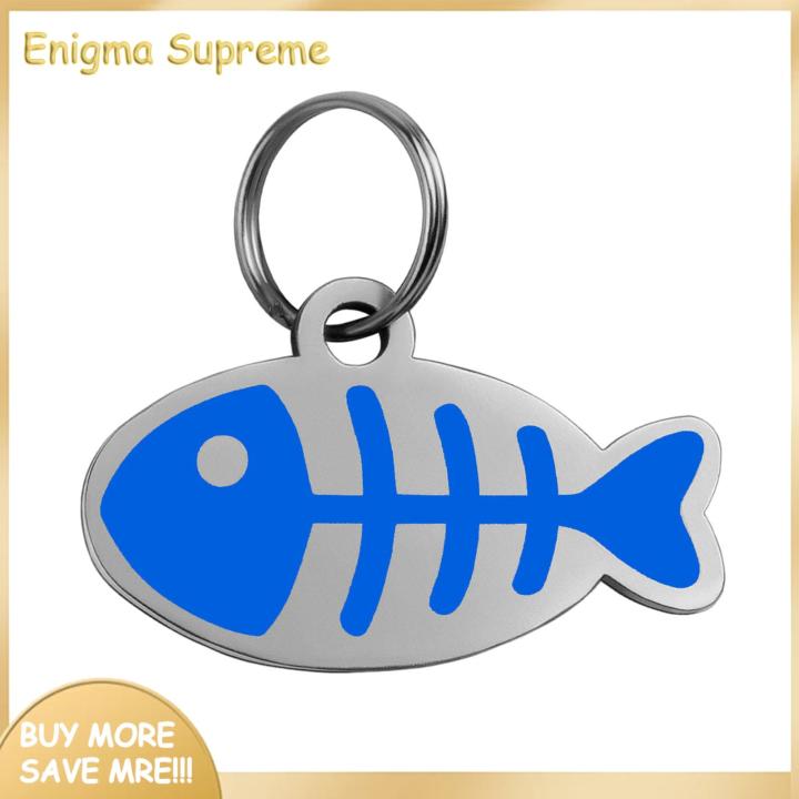 Enigma- Eye-catching Pet Tag Fish Shape Stainless Steel Pet Tag for Small Dogs Cats Engraved Name Tags for Kittens Rust-proof Corrosion-resistant Perfect