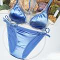 Silk Bikini Bra Panty Set Satin Silk Bra T Back Panty Set for Women. 