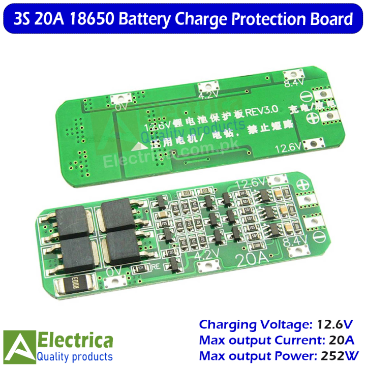 3S 20A BMS 11.1V to 12.6V 18650 Li-ion Lithium Battery BMS Protection board With Balance Function 3s 20a bms by Electrica