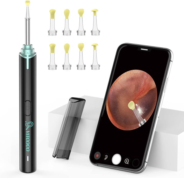 VITCOCO Ear Wax Removal Tool 1920P HD Ear Cleaner with 6 LED Lights and 8 Ear Spoons, Ear Wax Removal with 3mm Mini Visual Ear Inspection Camera, Ear Cleaning Kit Compatible for iPhone, iPad, Android