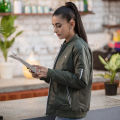 FITTED Olive Bomber Jacket For Women. 