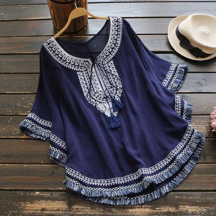 Navy%20Blue%20Embroidery%20Poncho%20Style%20Shirt%20For%20Women%20-%20Image%203