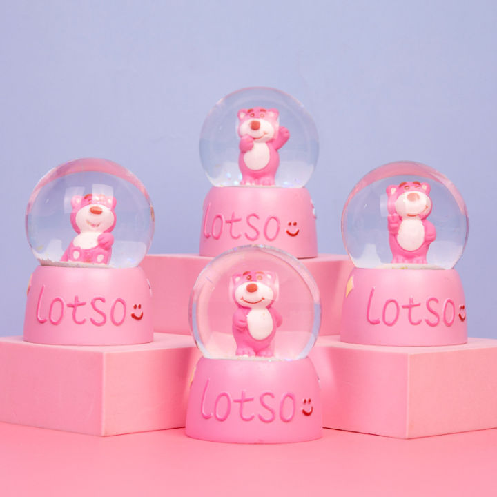 Creative cartoon strawberry bear glow crystal ball snow glass ball resin night light snow ornament lighting gifts